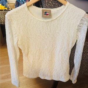 Light Cream Lace Long-Sleeve Blouse by Doc Mess